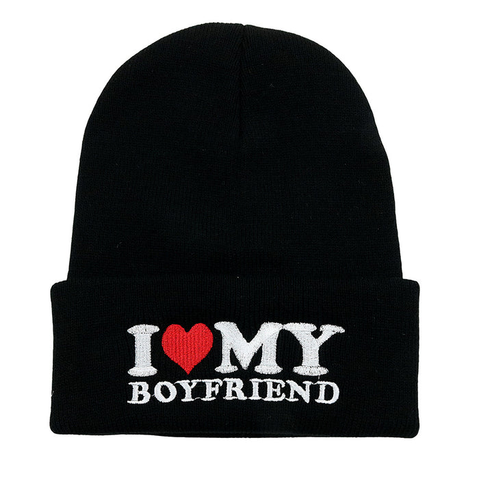 Wholesale Valentine's Day Gift I Love My Girlfriend Embroidery Acrylic Wool Knitted Hat JDC-FH-HaiPu010