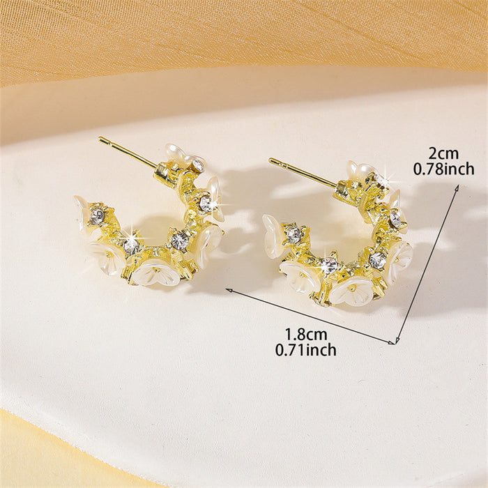Wholesale Stylish Floral C-Shape Hoop and Pearl Stud Earrings MOQ≥2