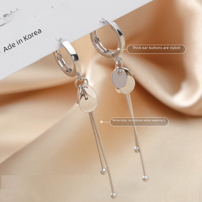 Wholesale Sterling silver round tassel earrings with versatile and fashionable style, long earrings with a stylish and high-end feel, cold and cool earrings