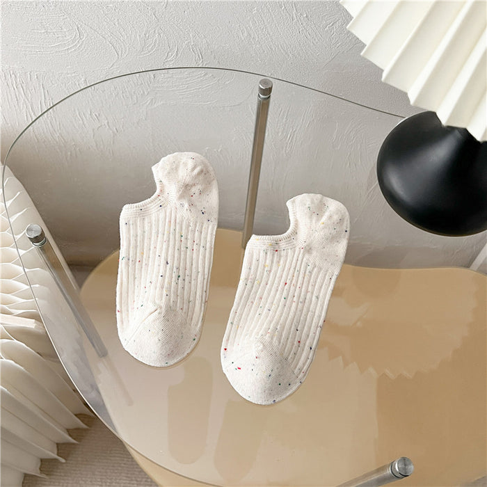Wholesale Socks, dotted yarn, boat socks, double needle vertical stripes, invisible socks, adhesive anti slip short tube socks