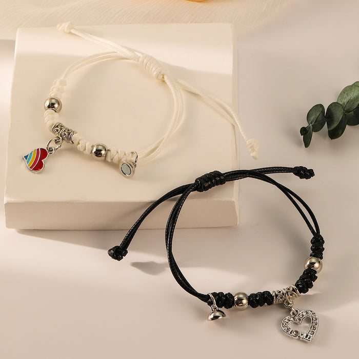 Wholesale Fashionable, versatile, personalized, trendy, high-end, heart key, stone suction couple bracelet set