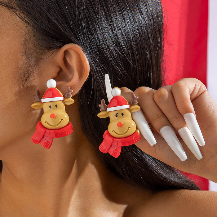 Wholesale Resin Christmas Earrings Santa Reindeer Snowman Cute Sweet Ear Studs Jewelry MOQ≥2