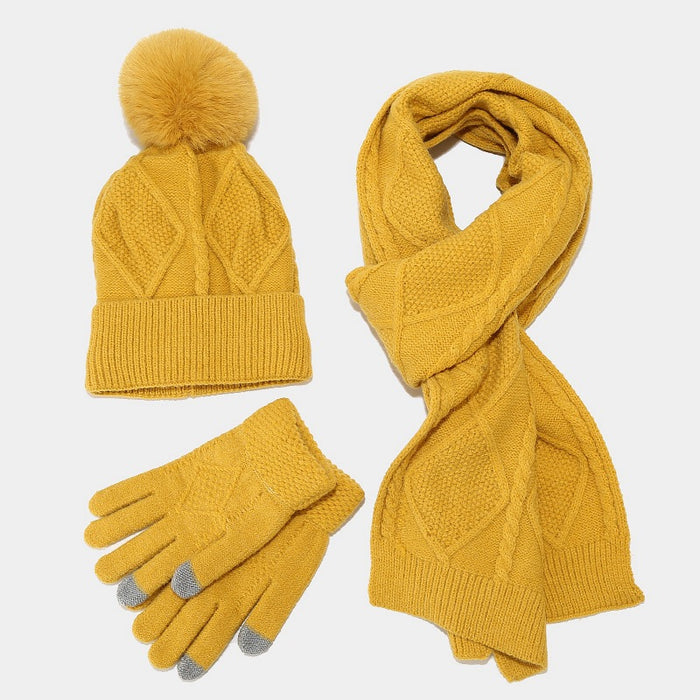 Wholesale Acrylic Warm Knitted Hat Scarf Gloves Three-piece Set JDC-FH-LvYi050