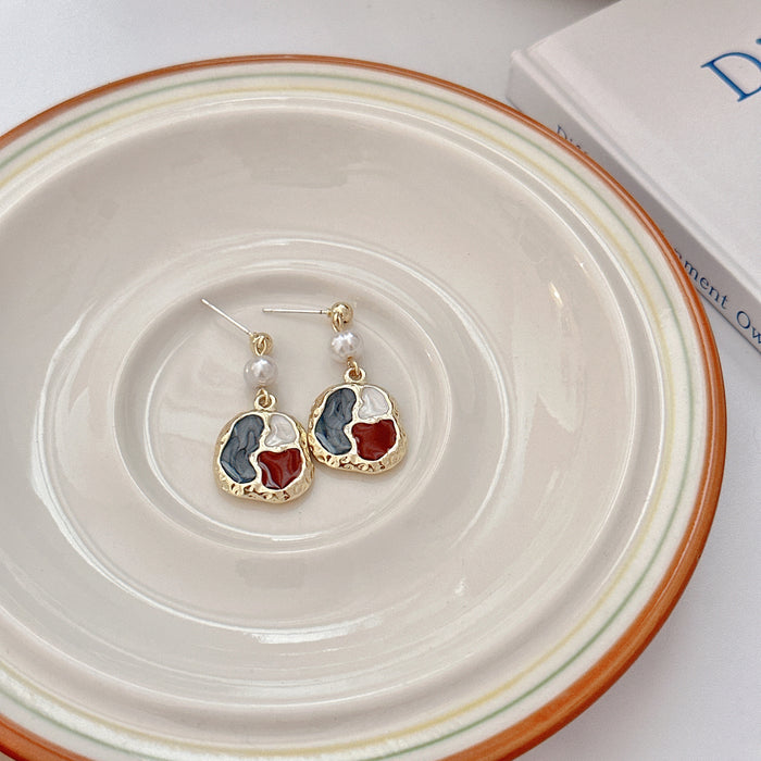 Wholesale Oil Painting Retro Irregular Color Block Baroque Pearl Earrings Women's  Ear Clip