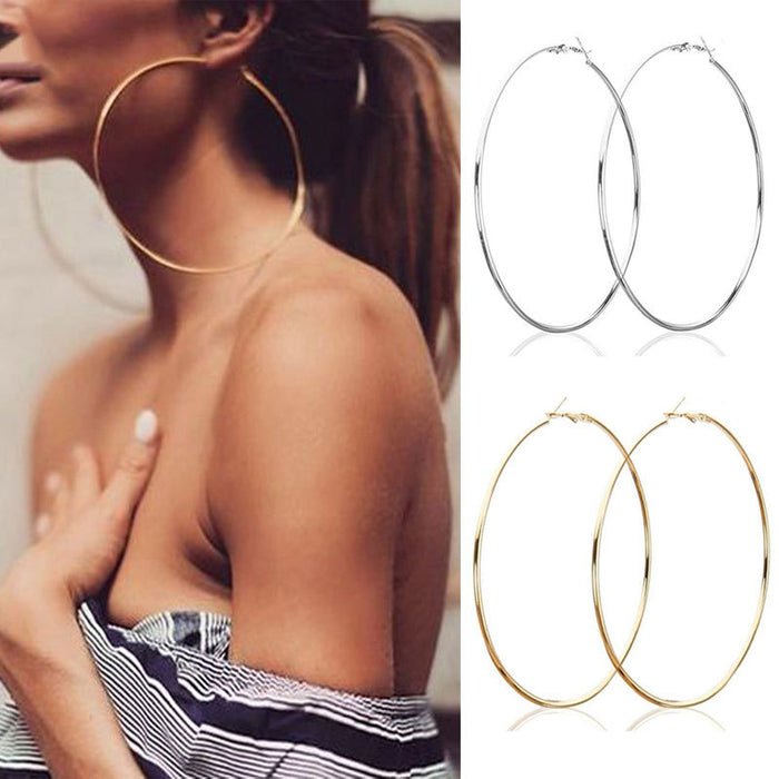Wholesale Exaggerated large circle earrings and earrings for women, simple and personalized metal smooth earrings