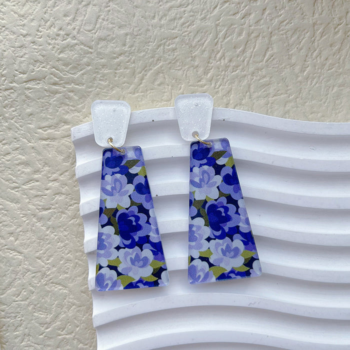 Wholesale cartoon print women's  floral long geometric earrings