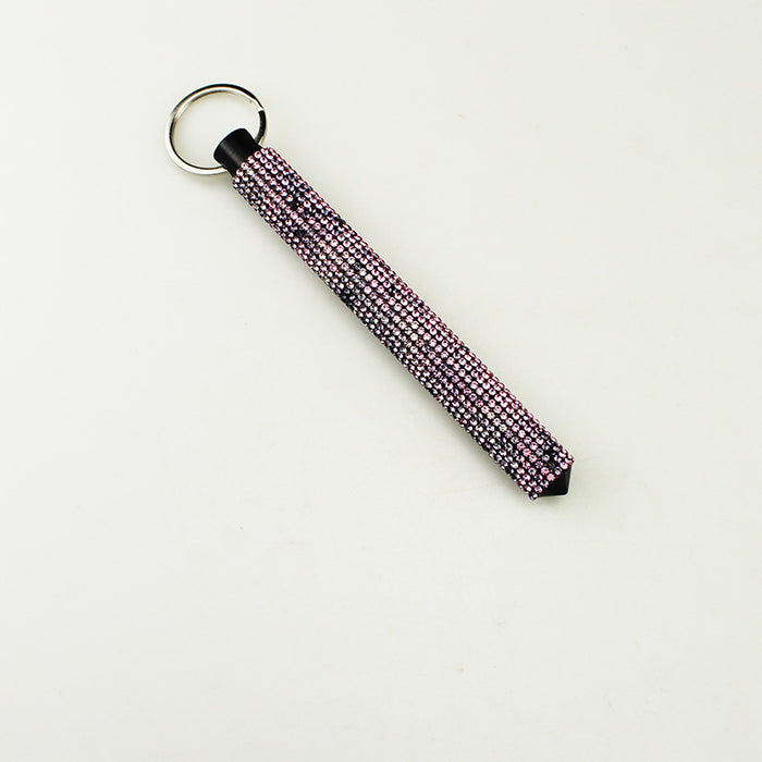 Wholesale Fashion Rhinestone Alloy Window Breaker Keychain Car Key Accessory Cyan Round Head Pendant For Gift Boutique Resale