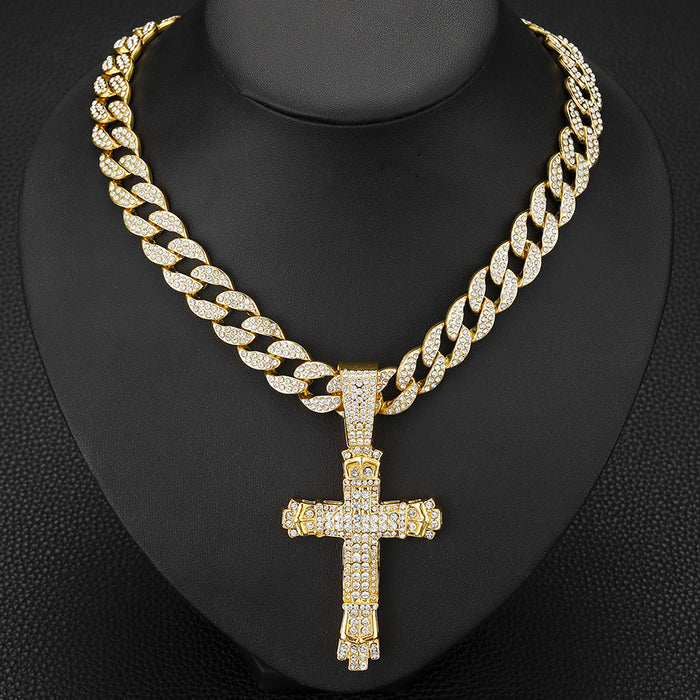 Wholesale Full Diamond Big Buckle Cross Alloy Men's Necklace JDC-NE-QingR009