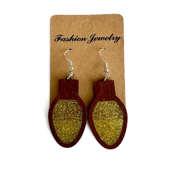 Wholesale Christmas lights acrylic earrings wood inlay flash multi-color earrings