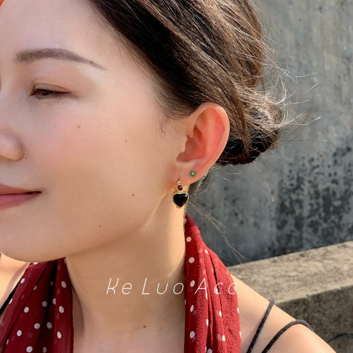 Wholesale Vintage natural gemstone jewelry, niche, light luxury, high-end accessories, ear loops, ear buckle earrings