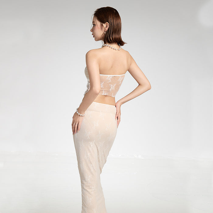 Wholesale Split sexy strapless backless slim fit long skirt swimsuit