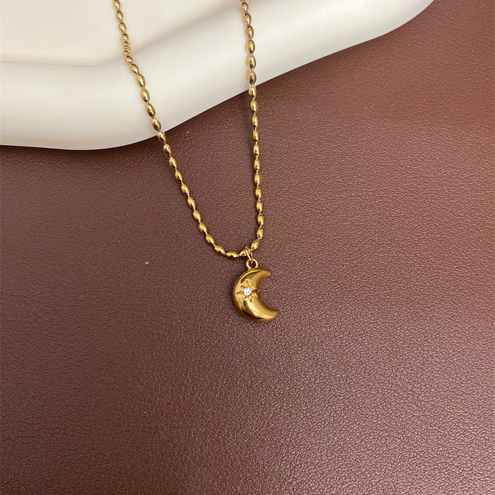 Wholesale Diamond-studded eight-pointed star and moon titanium steel necklace