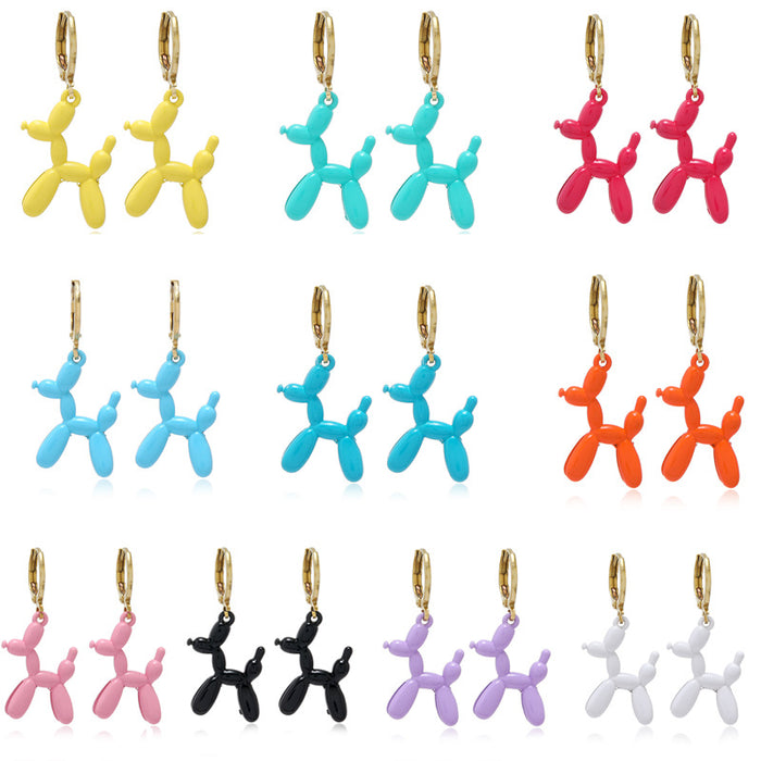 Wholesale  Color Cartoon Balloon Dog Pendant Earrings Alloy Ring Ear Buckle Earrings