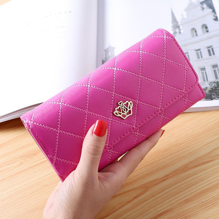 Wholesale Trendy PU Leather Large Capacity Women' s Wallet Clutch Solid Crown Pink Everyday Gift MOQ≥3