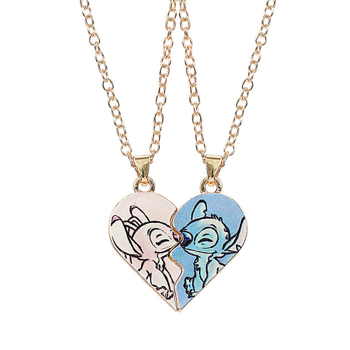 Wholesale Cartoon heart-shaped interlocking pendant couple necklaces