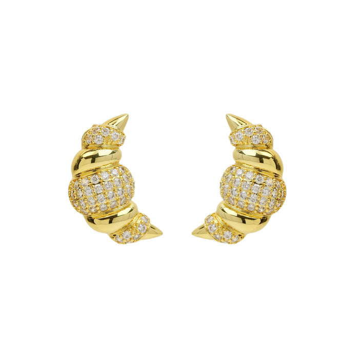 Wholesale 2PCS 18K Gold Brass Zircon Croissant Earrings JDC-ES-BaiYi012