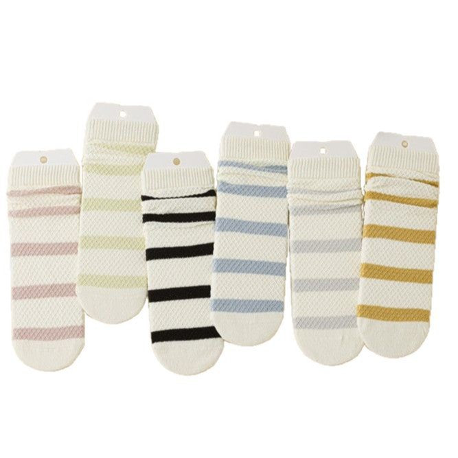 Wholesale Socks, striped socks, mid length socks, thin cut hollow socks