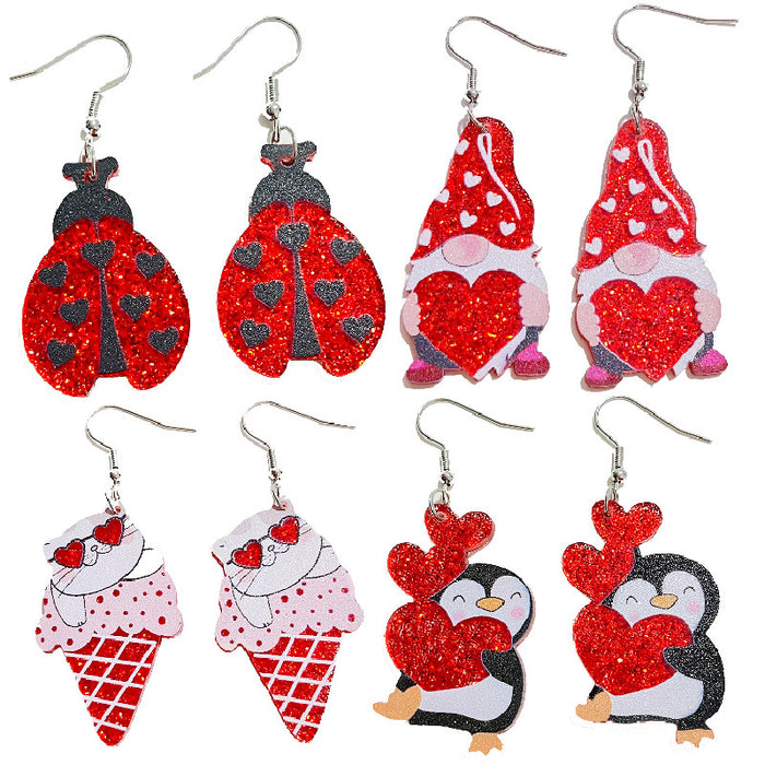 Wholesale 2pairs/pack Glitter Acrylic Pink Valentine's Day Animal Earrings JDC-ES-HeYi095