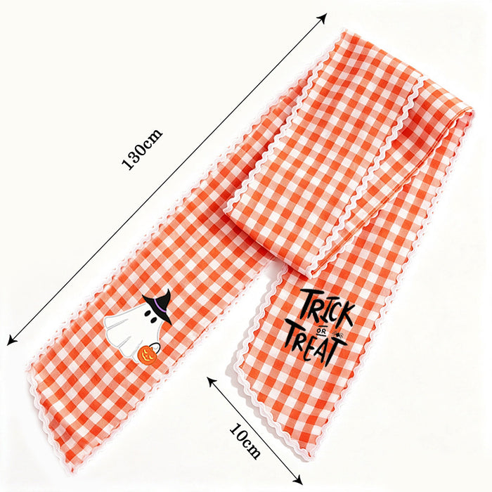 Wholesale  Plaid Ghost Trick Or Treat Wreath Door Hanging Decoration With Green Leaves For Party Home Decor