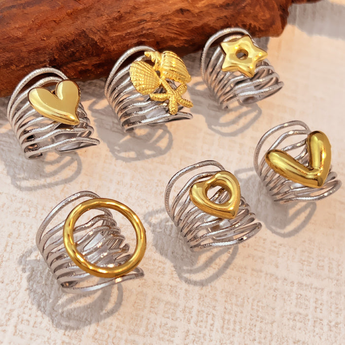 Wholesale stainless steel wide color-blocking Adjustable rings