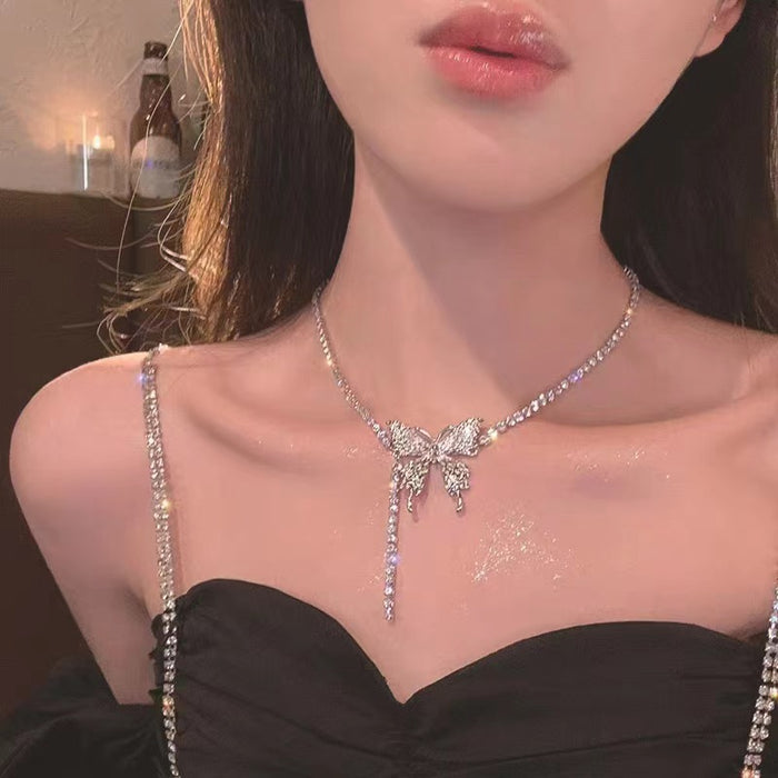 Wholesale Trendy Bow Tassel Clavicle Necklace Fashion Alloy Jewelry Accessory