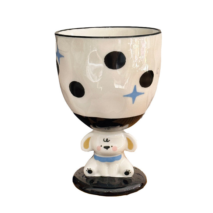 Wholesale Hand-painted puppy design pink polka dot ceramic mug with a tall base.