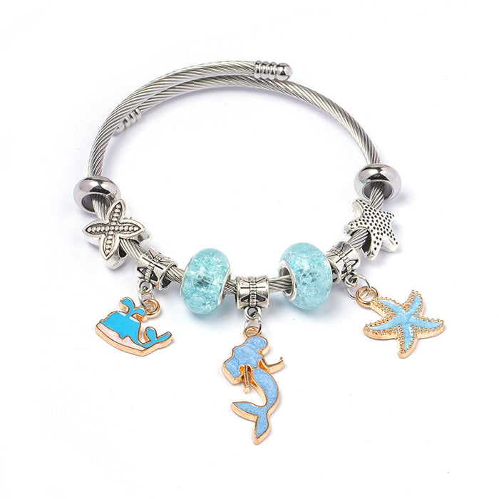 Wholesale DIY Adjustable Blue Ocean Series Mermaid Pendant Bracelet