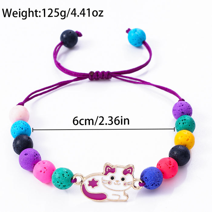 Wholesale 12pcs/set Children's Bracelet Female Volcanic Stone Cartoon Cat Bracelet Set