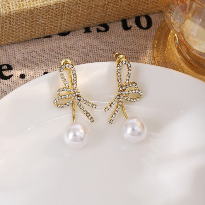 Wholesale Silver Butterfly Tassel Earrings High-end Earrings Elegant Diamond Pearl Long Earrings