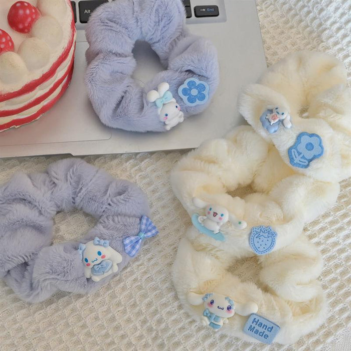 Wholesale Cute blue and white soft and cuddly plush hair scrunchies