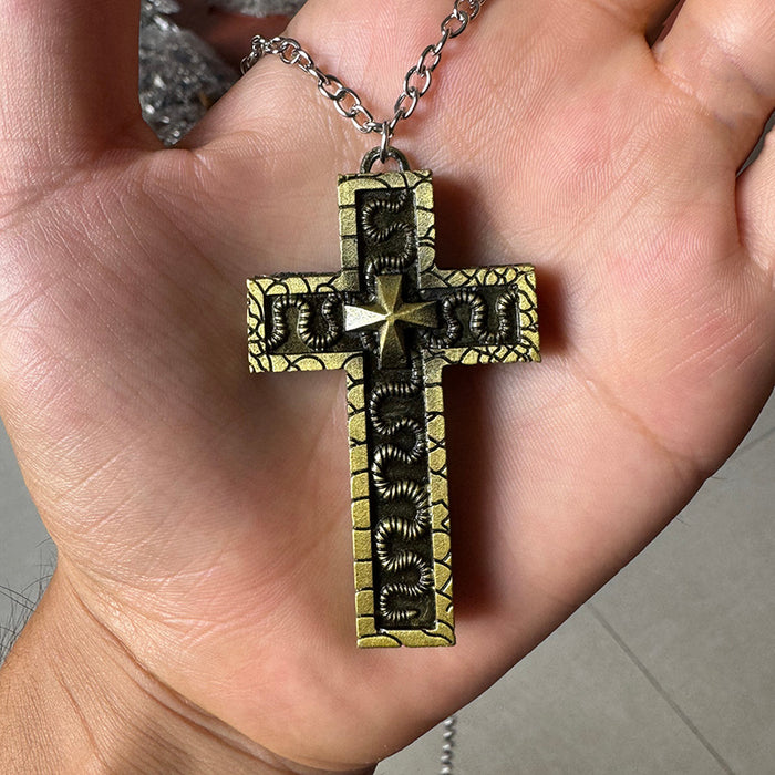 Wholesale Retro openable double-layer cross snake necklace holiday gift pendant