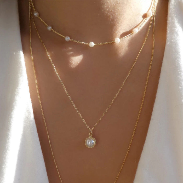 Wholesale Jewelry Simple Pearl Clavicle Chain Women's Fashion Versatile Alloy Multi layer Necklace