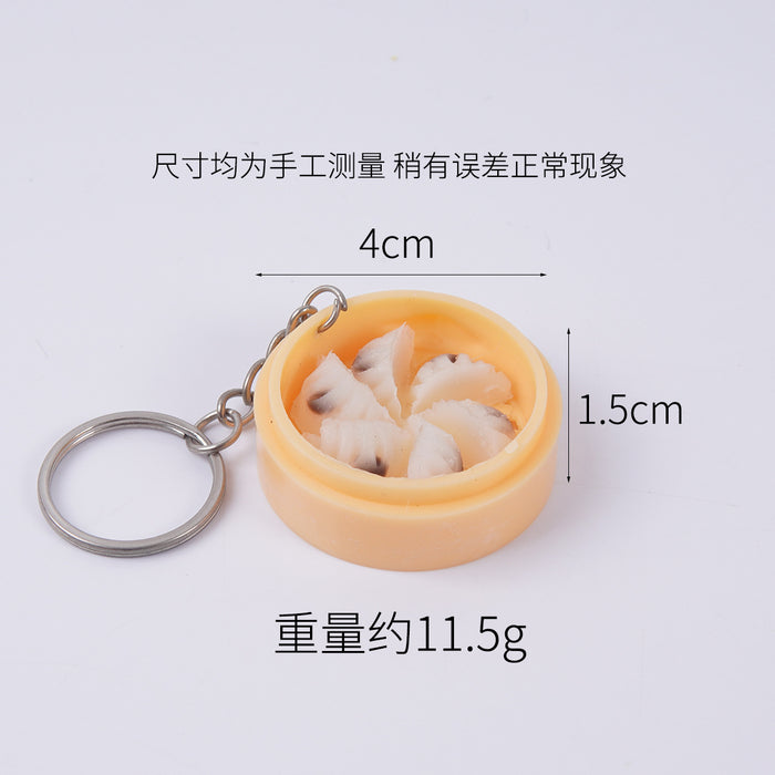 Wholesale Stylish Dim Sum Steamer Basket Keychain PVC Food Charm Car Key Accessory Gift MOQ≥3