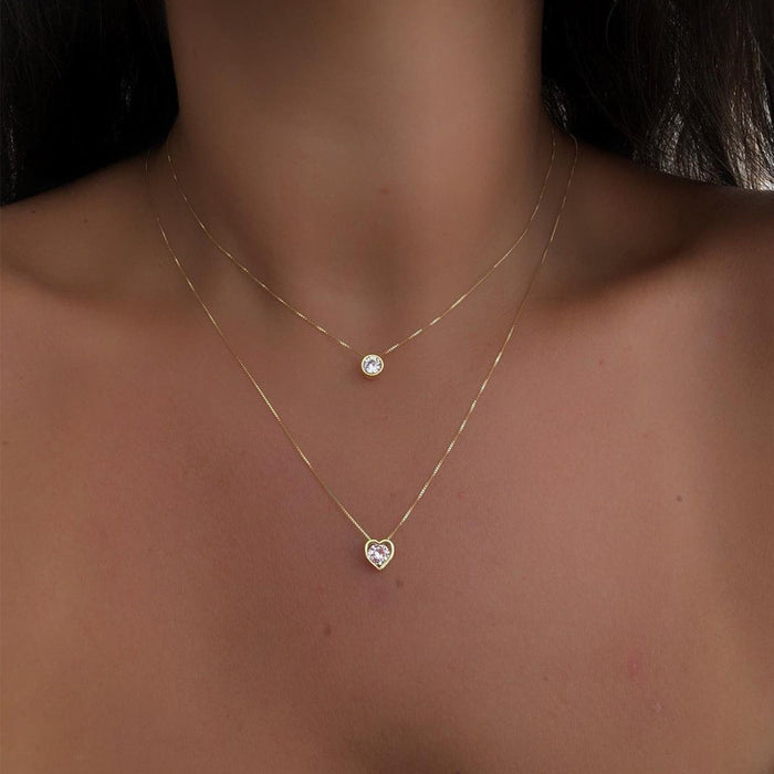 Wholesale Jewelry Fashion Alloy Multi layer Love Droplet Pendant Retro Versatile Necklace Clavicle Chain