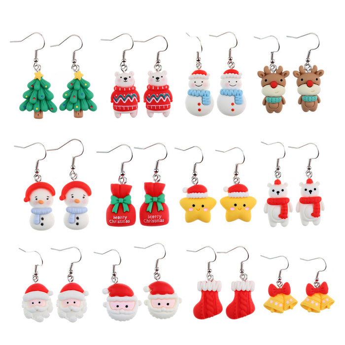 Wholesale Earrings Resin Santa Snowman Elk Christmas Tree JDC-ES-niqing024