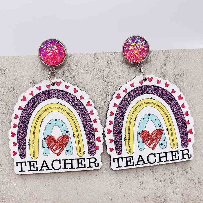 Wholesale Teacher' s Day Earrings Pencil Book Wooden Earrings Glitter Earrings