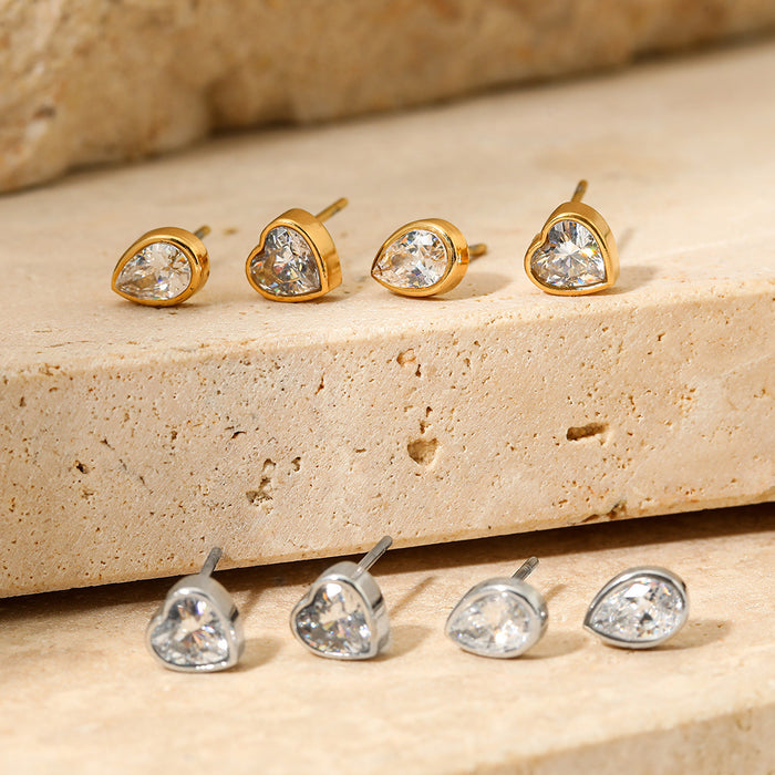 Wholesale Stainless Steel Zircon Heart Water Drop Earrings For Women Everyday Jewelry Gift