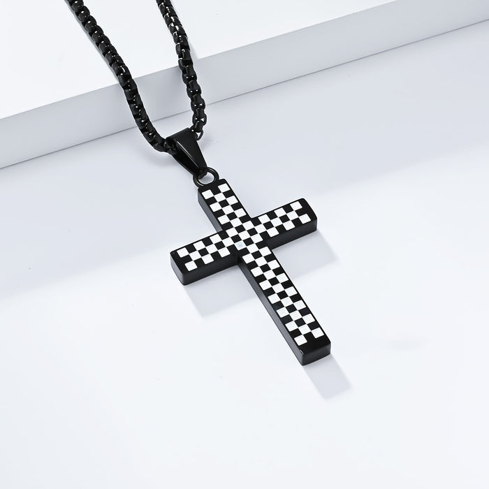 Wholesale Black and White Titanium Steel Cross Necklace JDC-NE-QianF017