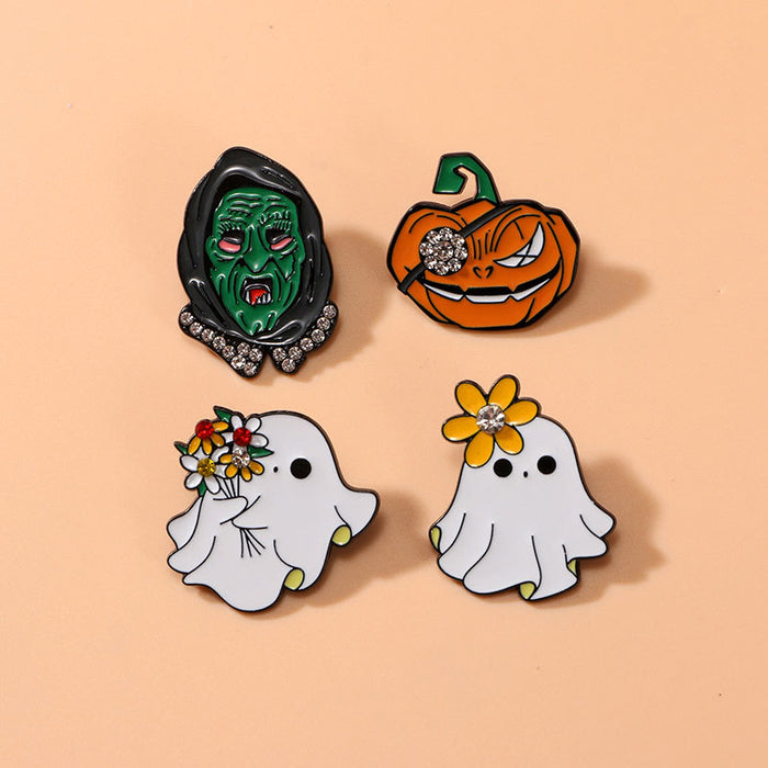 Wholesale Stylish Brooch Pin Cute Ghost Pumpkin Design Alloy Enamel Badge For Bag Charm And Office Decor