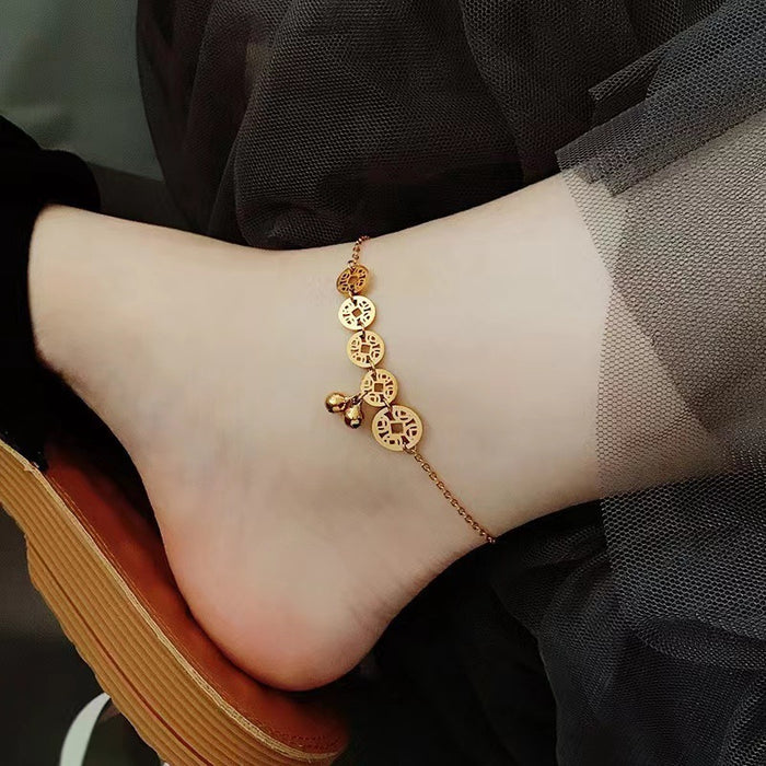 Wholesale Bell Titanium Steel Copper Coin Anklet