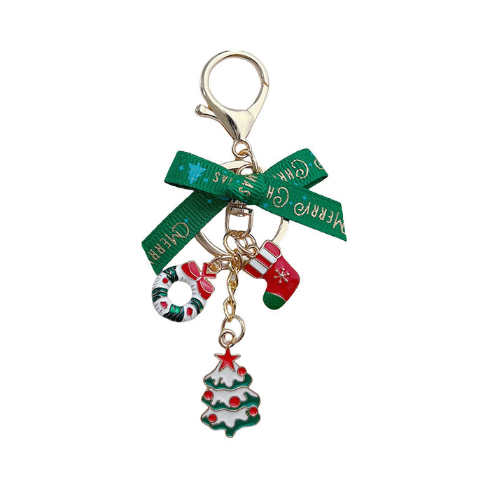 Wholesale Green Bow Christmas Tree Keychain Zinc Alloy Car Key Decorative Gift