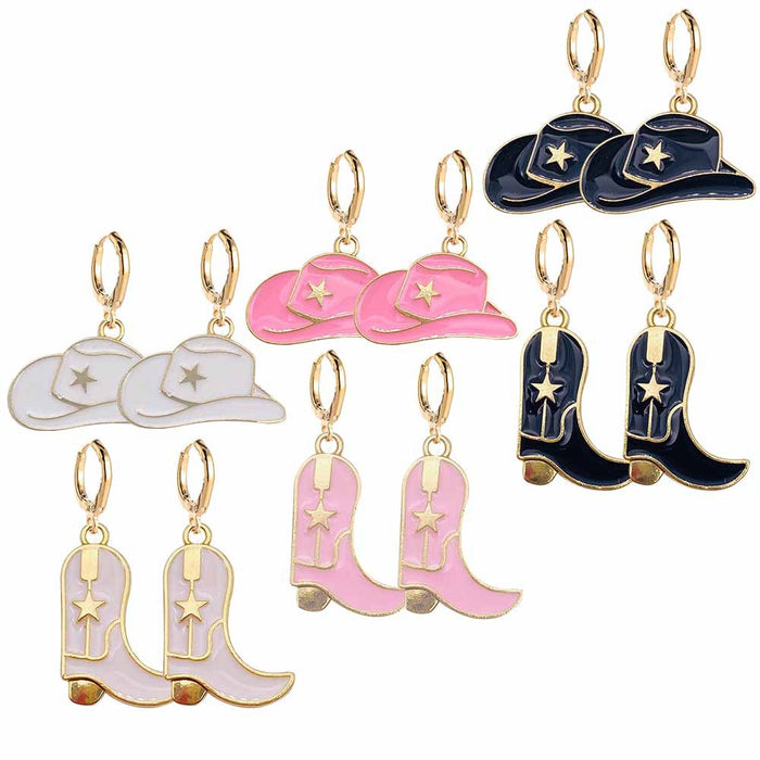 Wholesale New Retro Cowboy Boots, Earrings Fashionable Hats Alloy Drip Oil Pendants Earrings Accessories JDC-ES-YaChen003