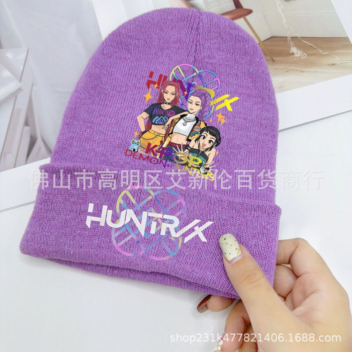 Wholesale KPOP Knitted Hat Warm Gloves Printed Hat