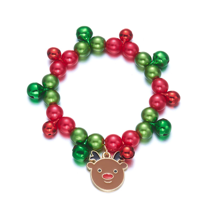 Wholesale Christmas Beaded Bracelet Tree Elk Pendant Zinc Alloy Elastic Jewelry Accessory for Party