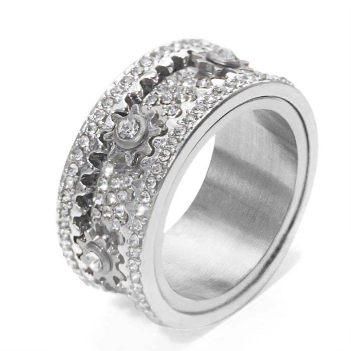 Wholesale gear rotating diamond ring fashion  rotating color diamond ring