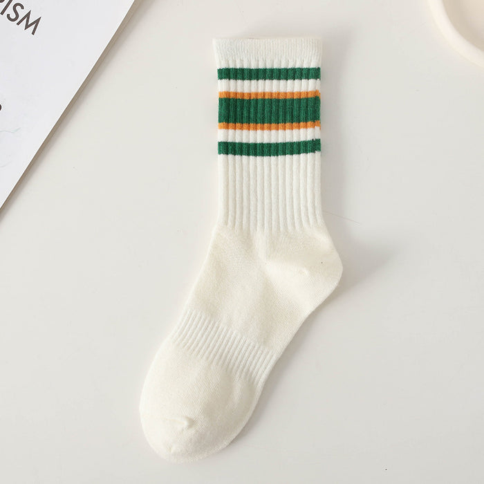 Wholesale Women's mid tube cotton socks, women's long socks with simple stripes, comfortable and breathable mid tube socks