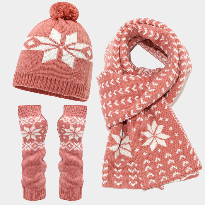 Wholesale Christmas reindeer jacquard knitted winter hat set