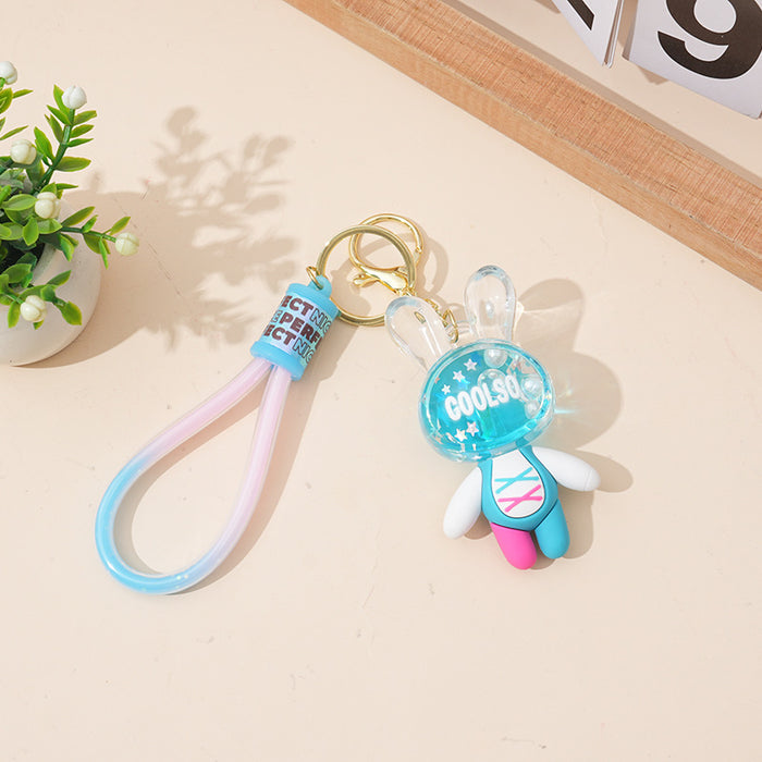 Wholesale Cartoon acrylic quicksand rabbit keychain couple doll car key chain bag pendant small gift