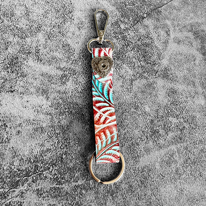 Wholesale Western Genuine Leather Embossed Keychain Retro Multi-Color Bag Pendant