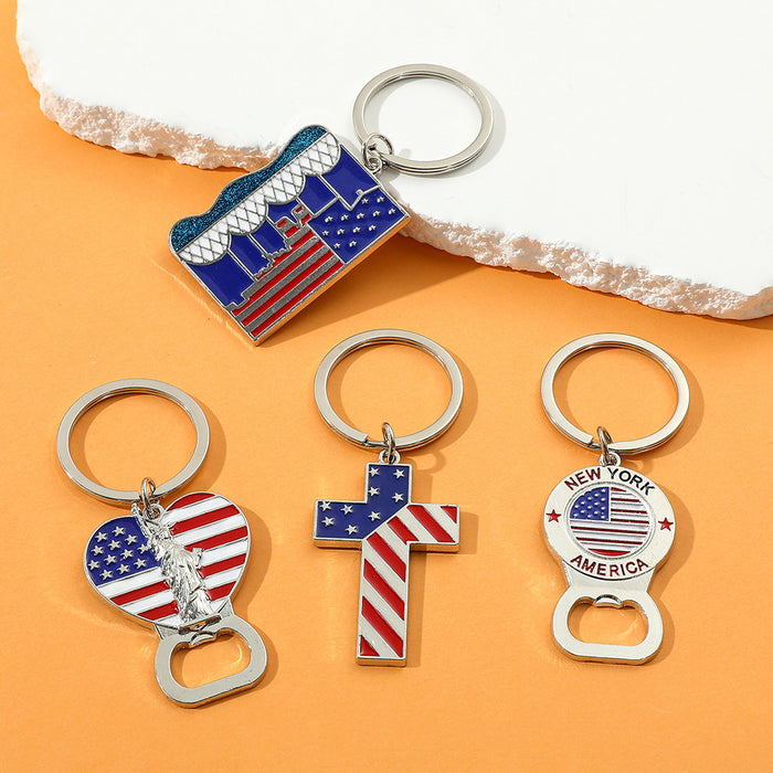 Wholesale 5PCS Independence Day Bottle Opener Shape Zinc Alloy Keychain JDC-KC-GYu003